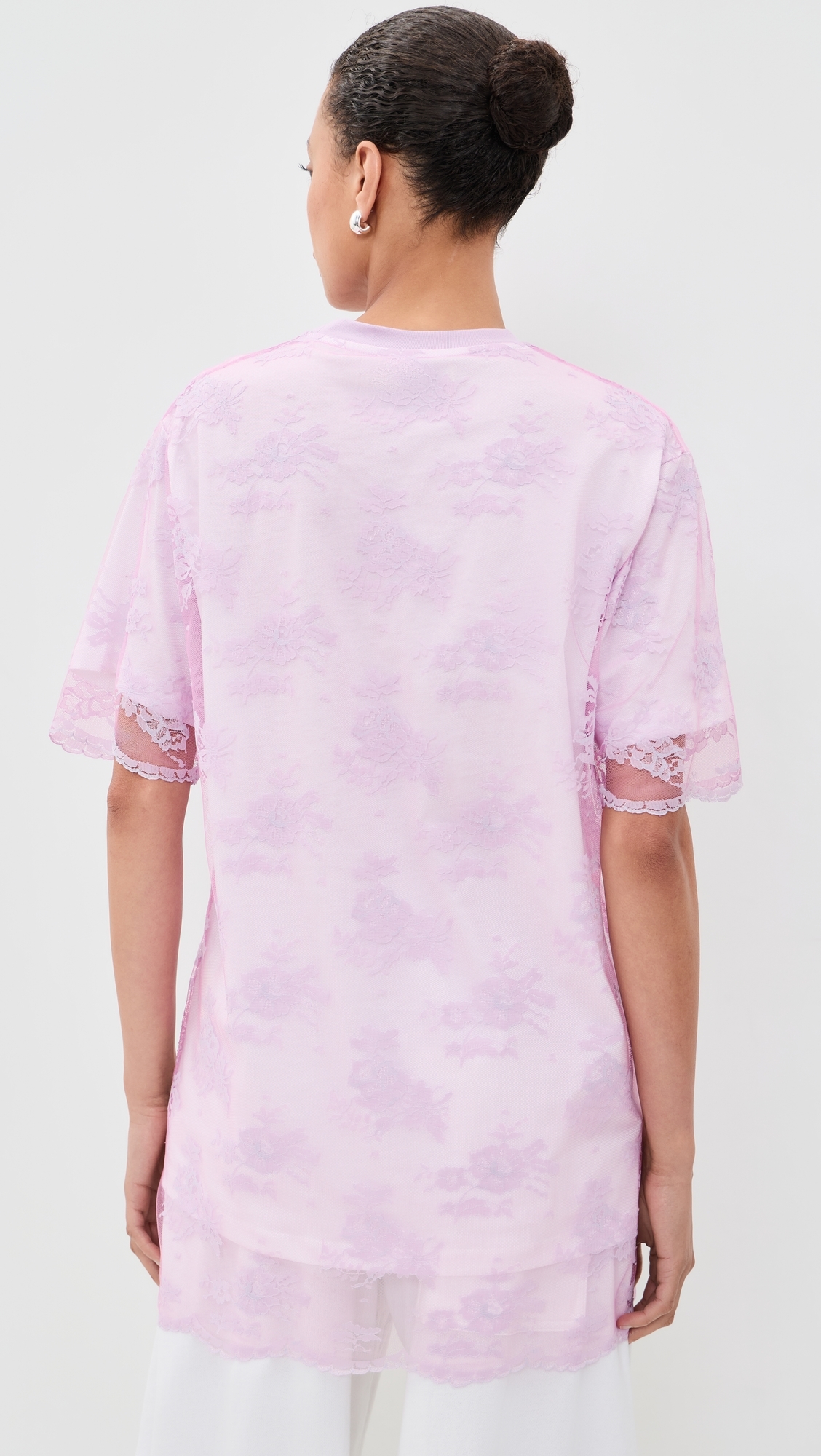 Relaxed Fit T-Shirt with Lace Overlayer Pink