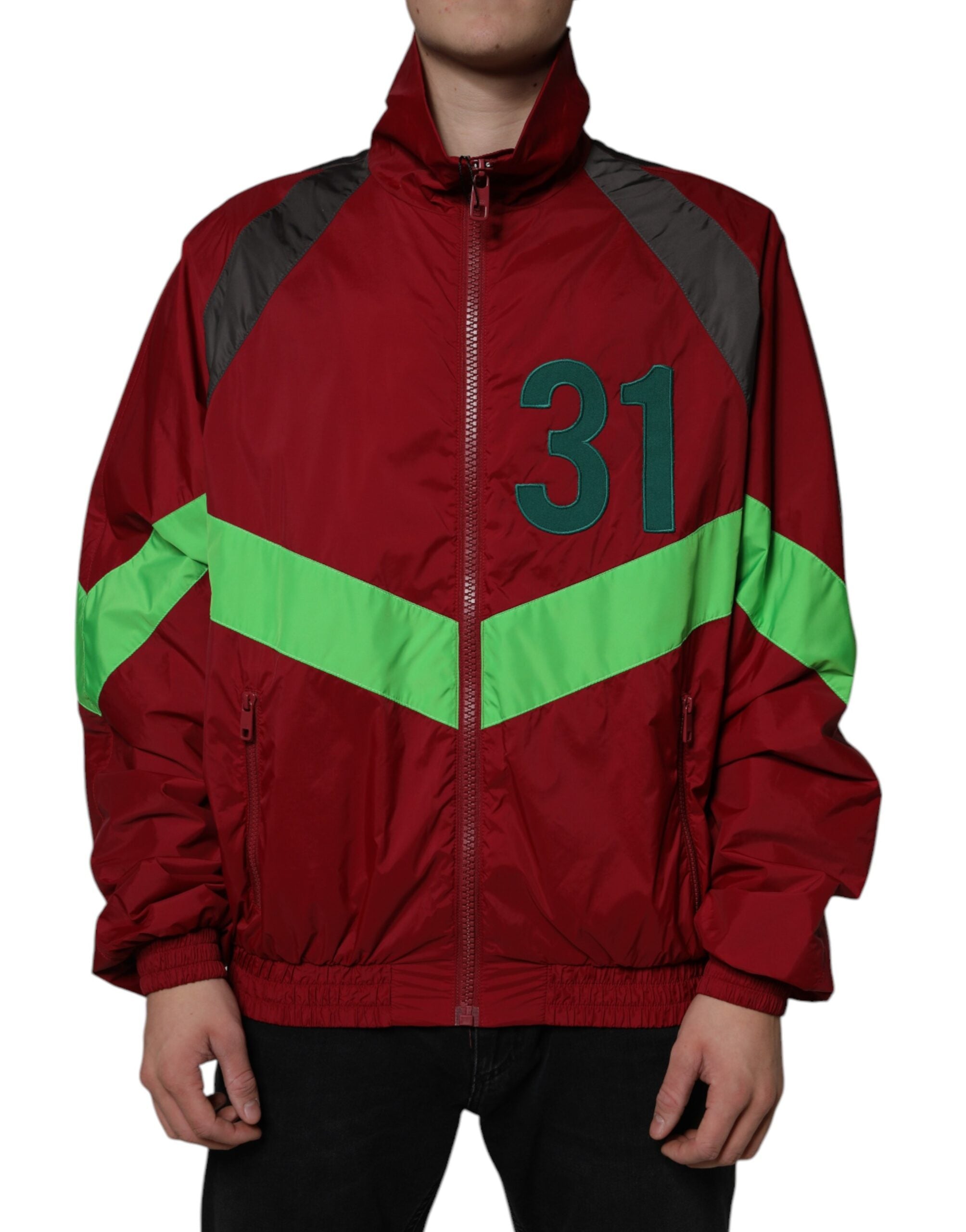 Nylon Colorblock Windbreaker Jacket — Red