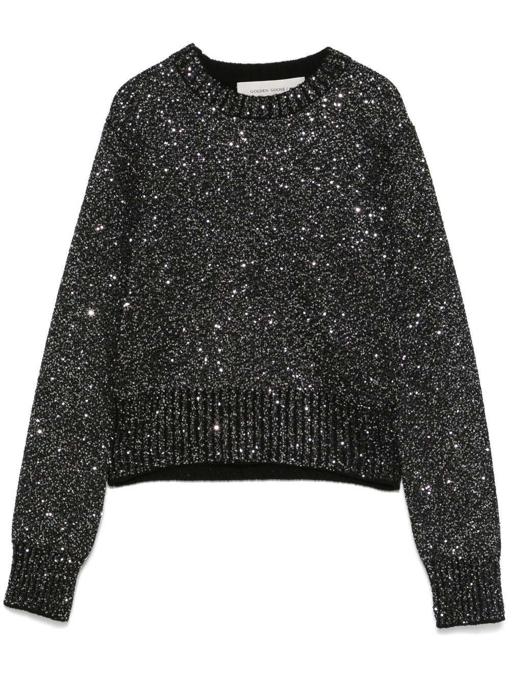 Sequin-Embellished Wool Blend Sweater — Black