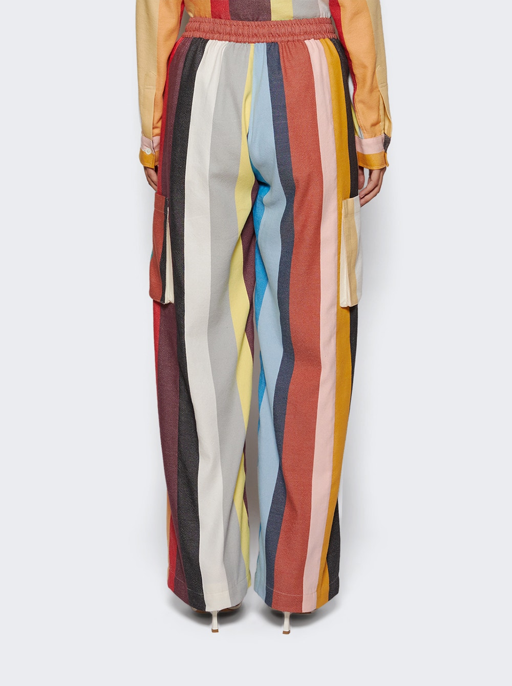 Striped cotton cargo trousers - Neutrals