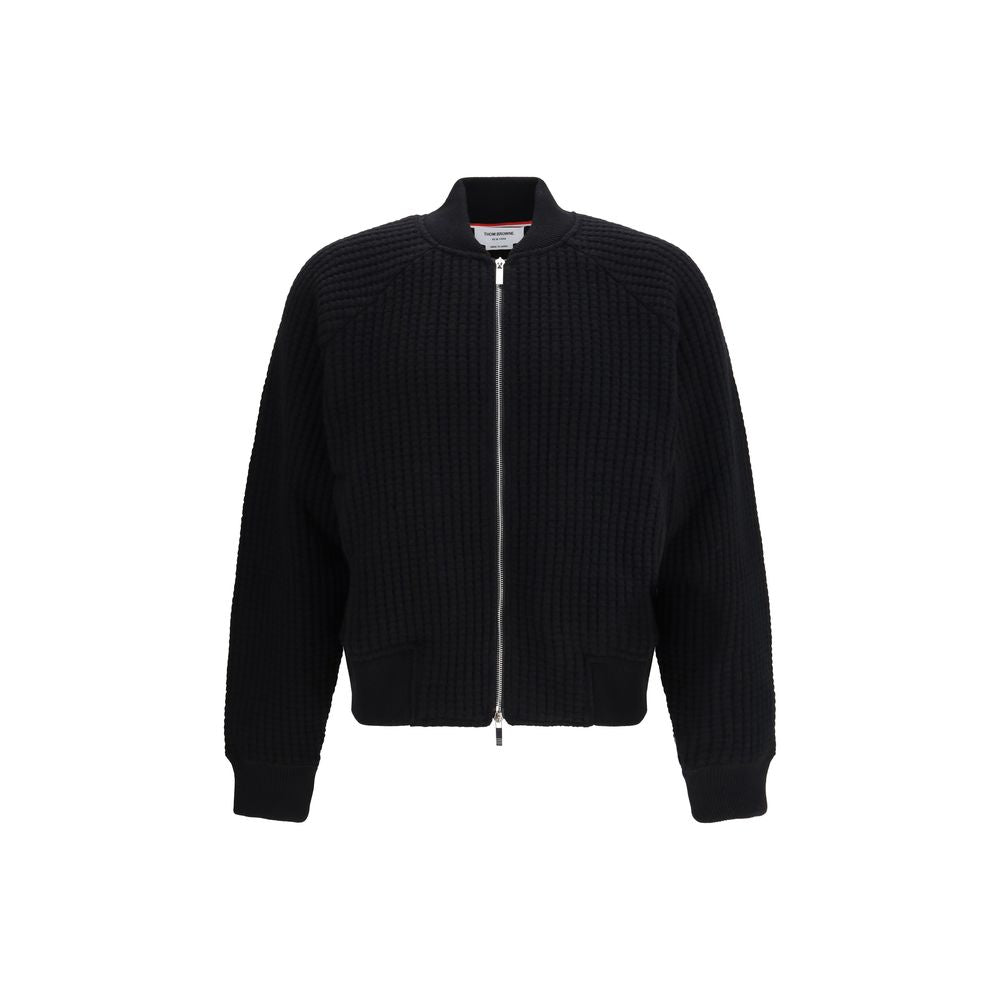 Wool Knit Bomber Jacket — Black