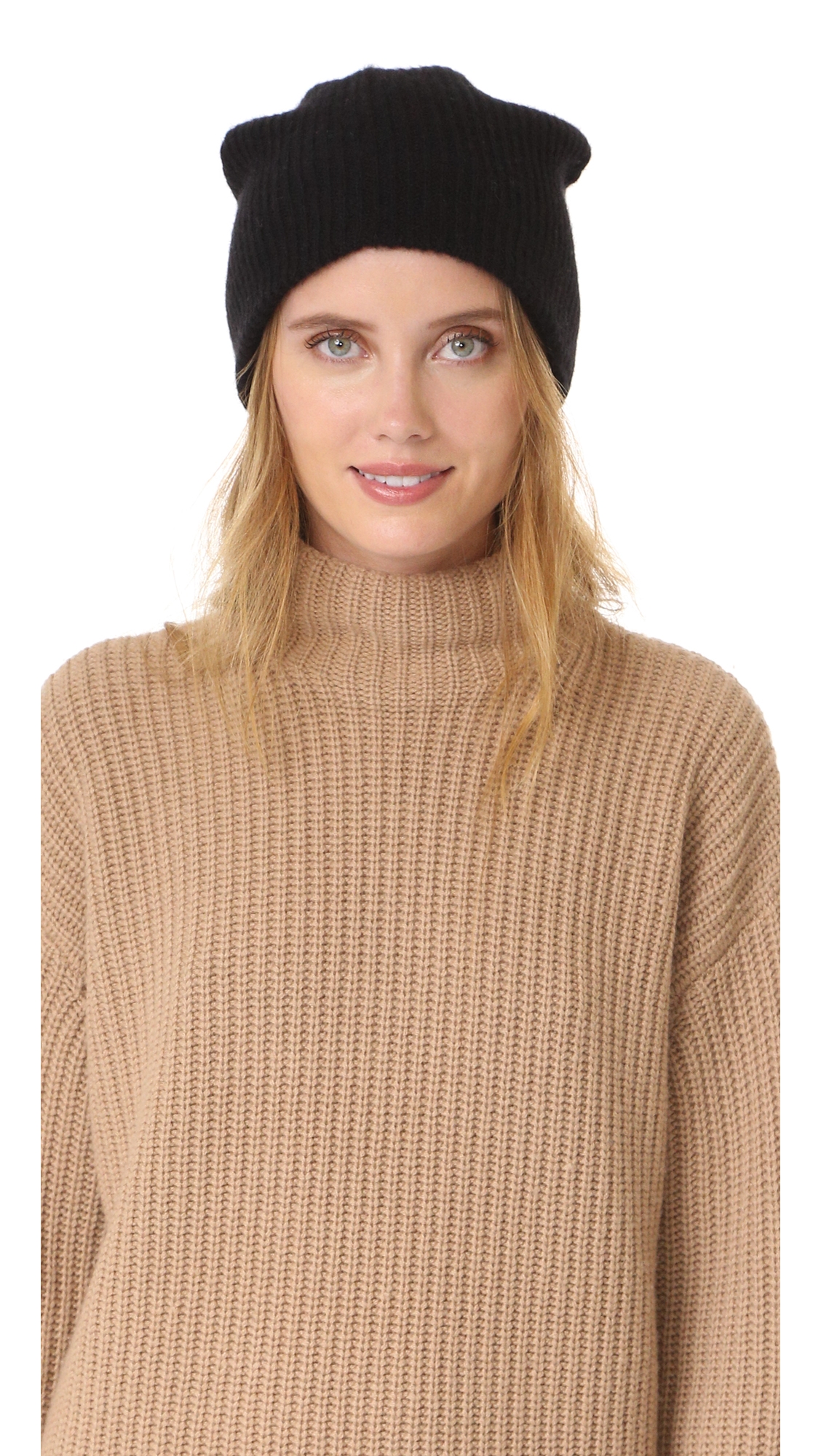 Cashmere Plush Rib Beanie Black One Size