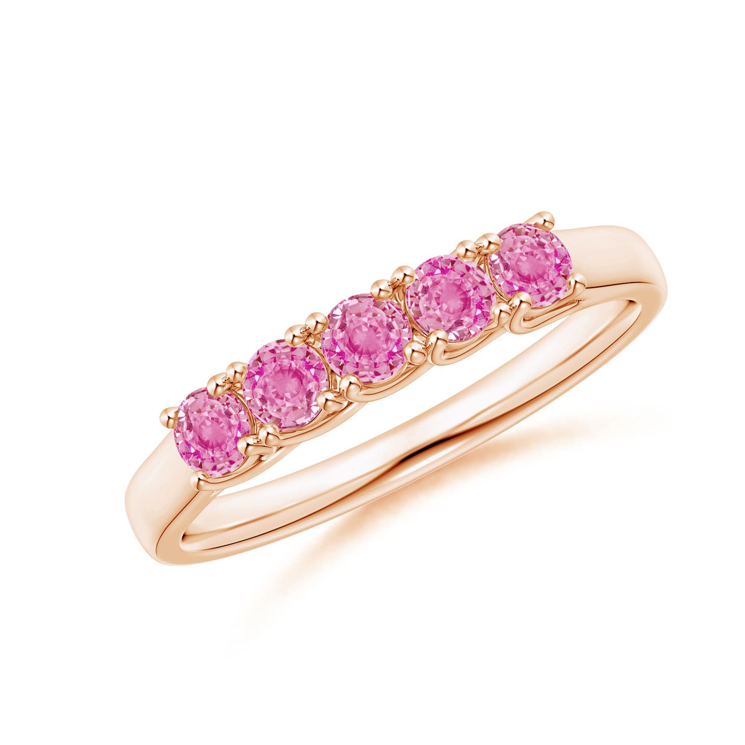 Angara 0.55 Carat Half Eternity Five Stone Pink Sapphire Wedding Ring in 14K Rose Gold