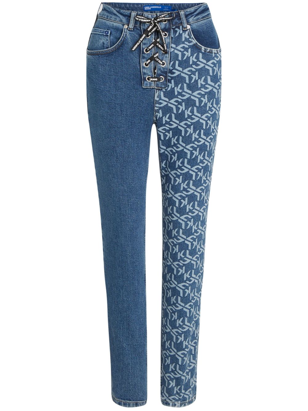 Monogram-print tapered-leg jeans - Blue