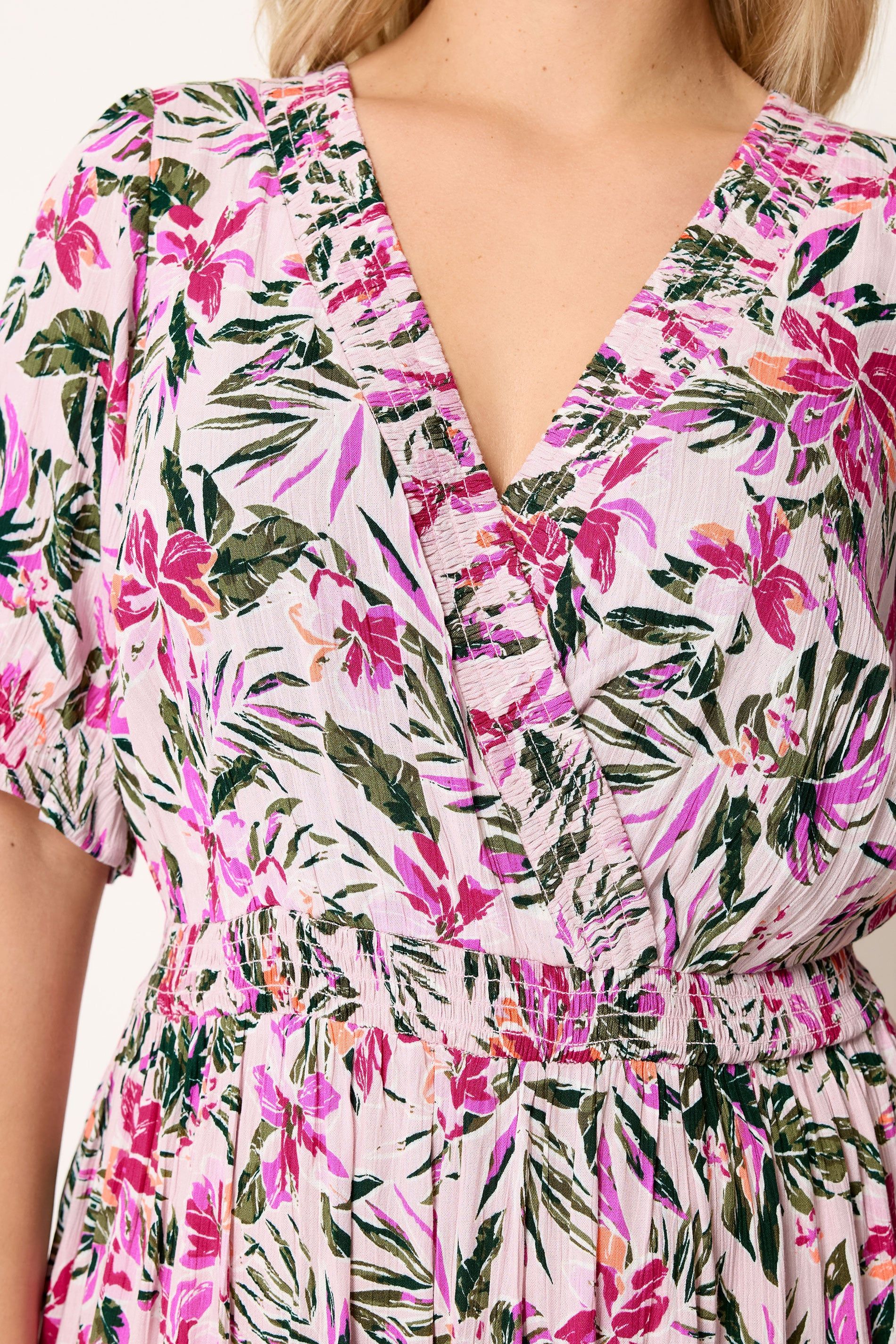 Yours Women's Tropical Shirred Maxi Dress in Baby Pink