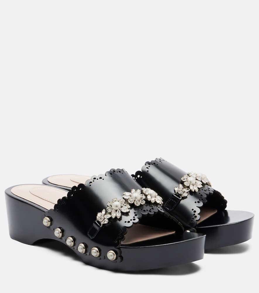 Embellished leather clogs
