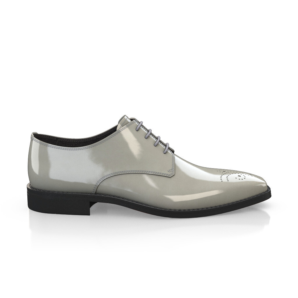 Custom Men's Derby Dress Shoes Toe Cap Handmade in Italy - Smoke Gray Grey Patent Leather - Laces - GIROTTI
