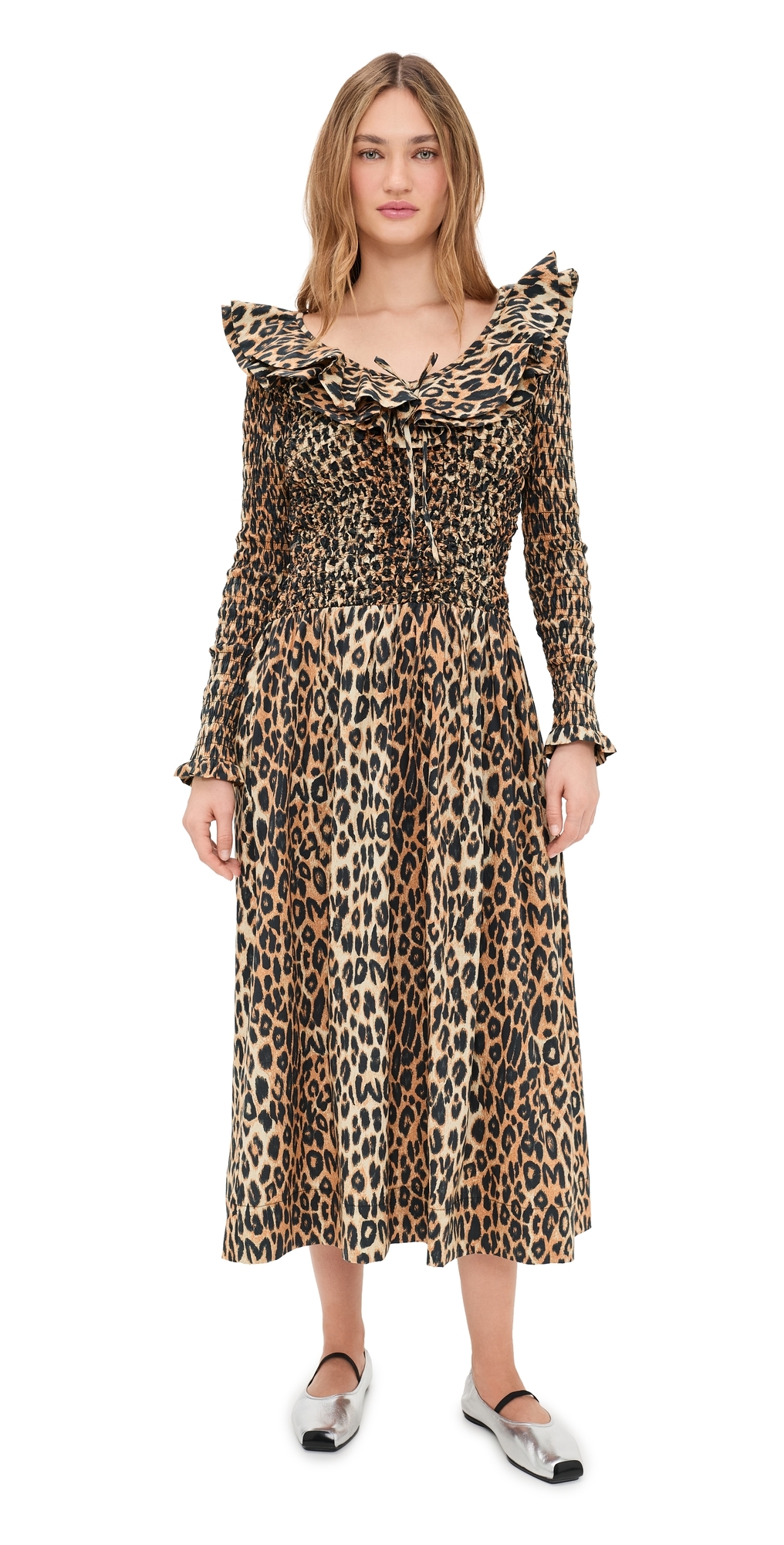 Harper Shirred Midi Dress Leopard