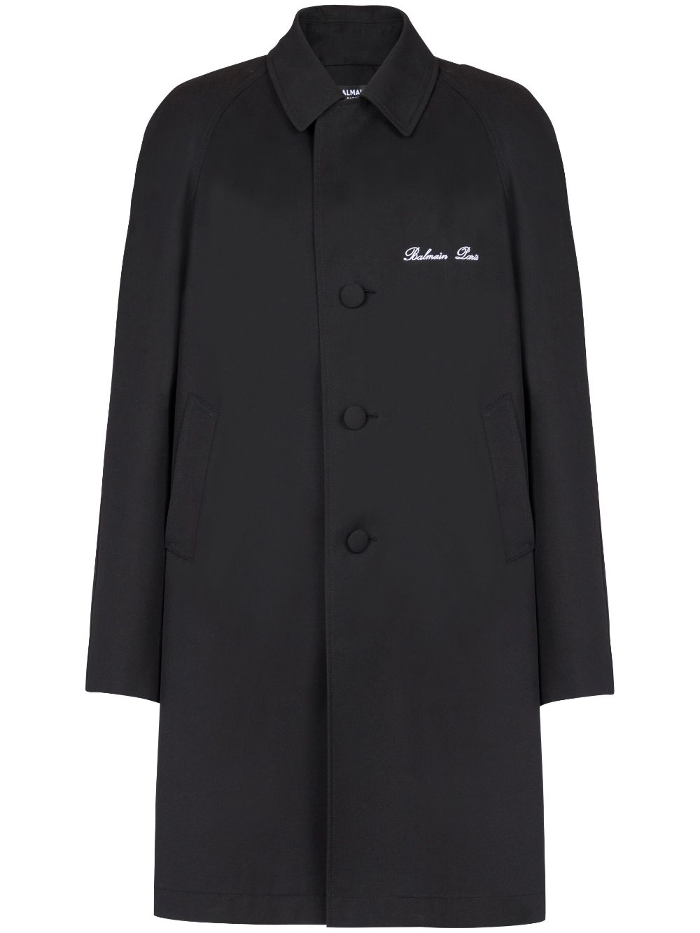 Logo-embroidered single-breasted coat - Black