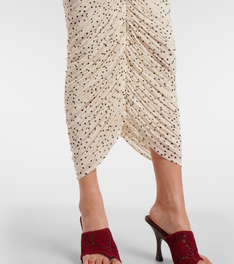 Floral-appliqué polka-dot maxi dress