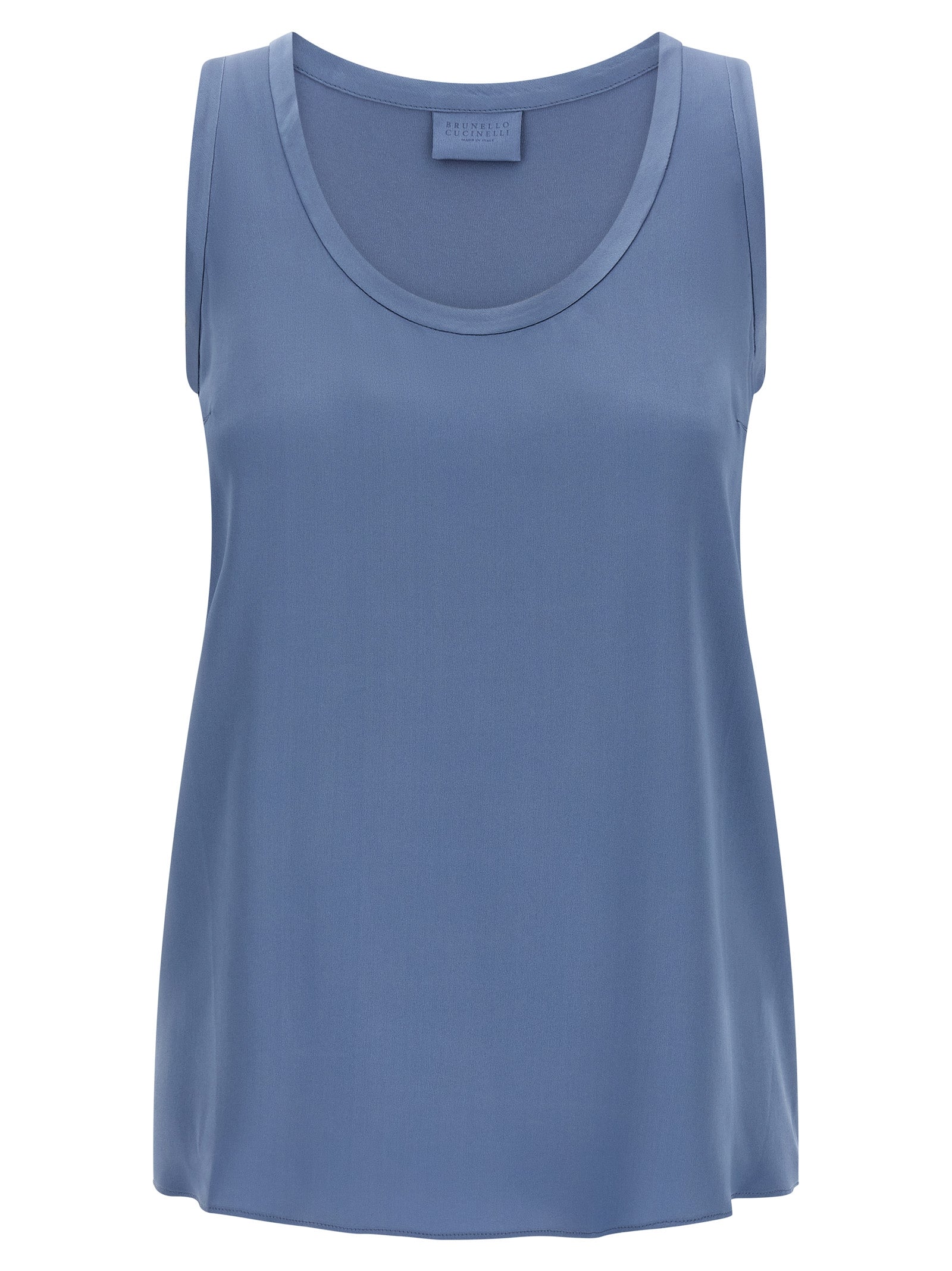 Stretch Silk Satin Tank Top — Blue