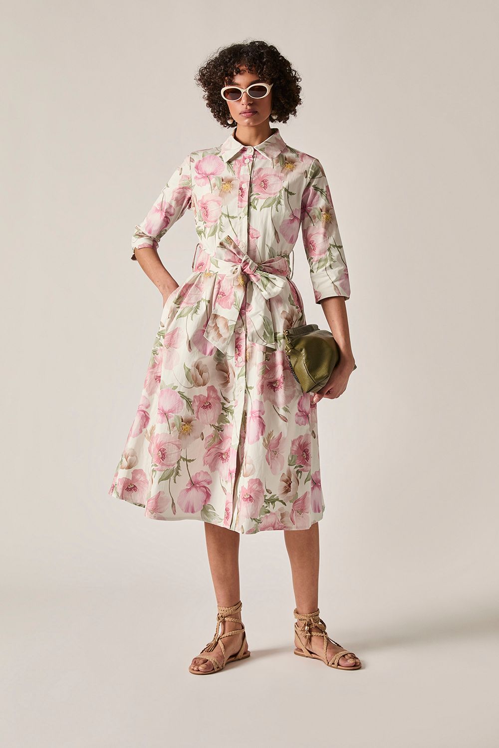 James Lakeland Women's Pink Bloom Cotton Midi Dress in Pale Pink