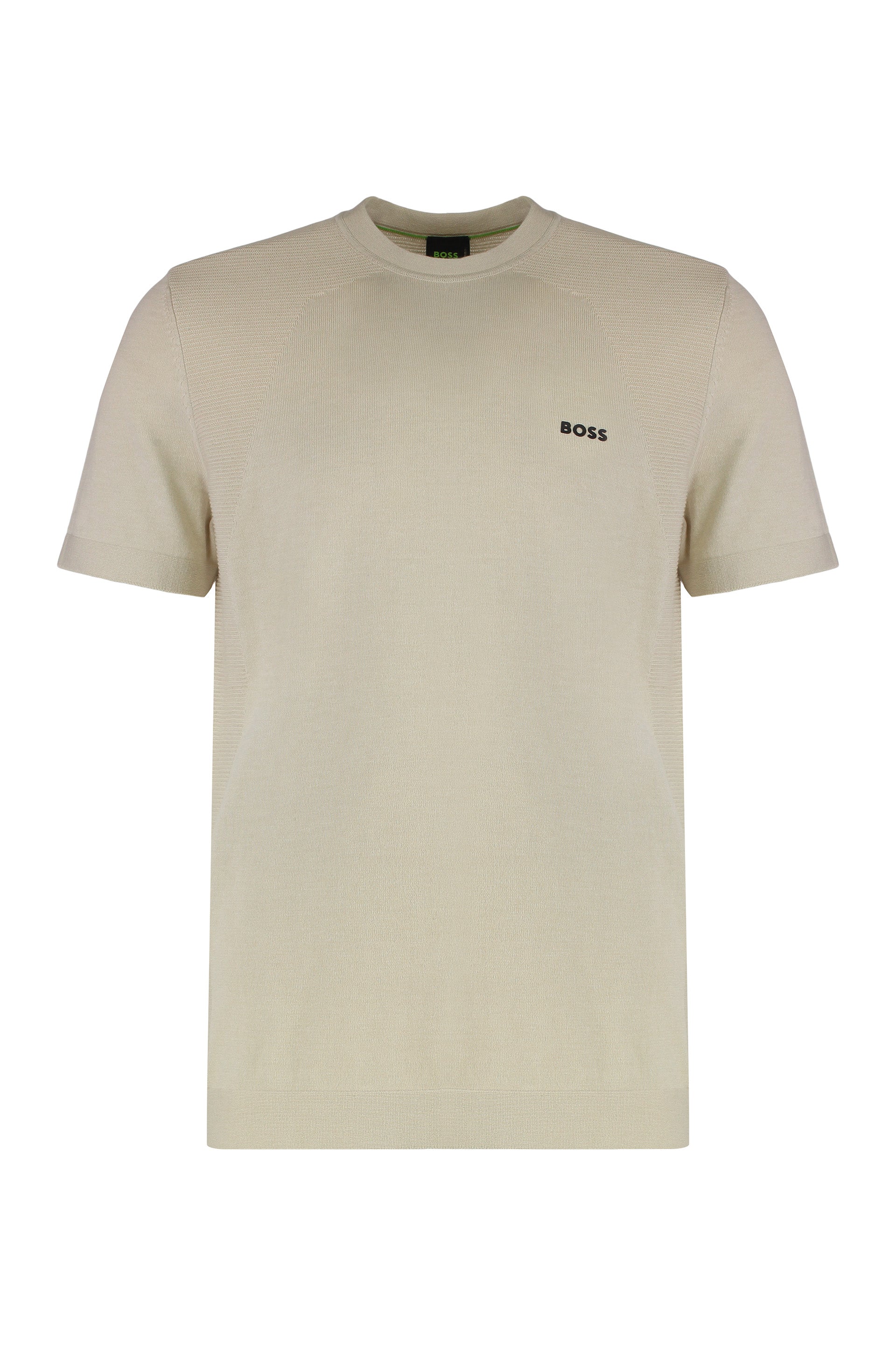 Logo-Embroidered Knit T-Shirt — Beige