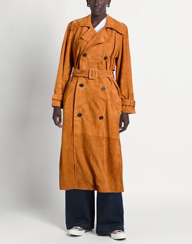 Woman Overcoat & Trench Coat Tan Size 6 Leather