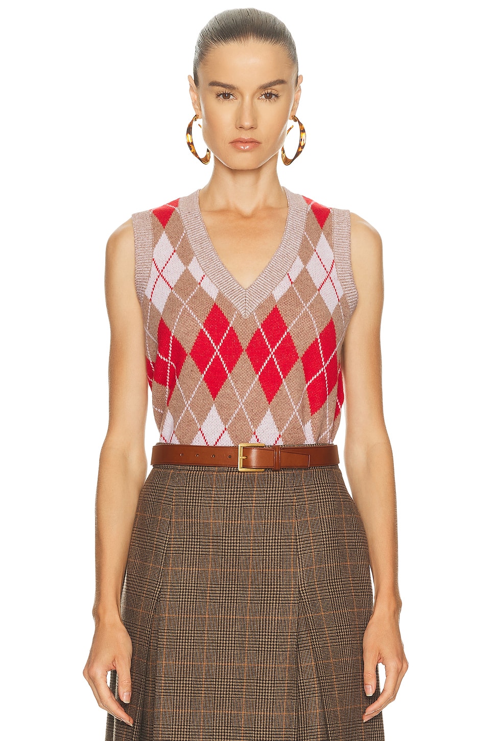 RE/DONE Argyle Vest in Tan,Red