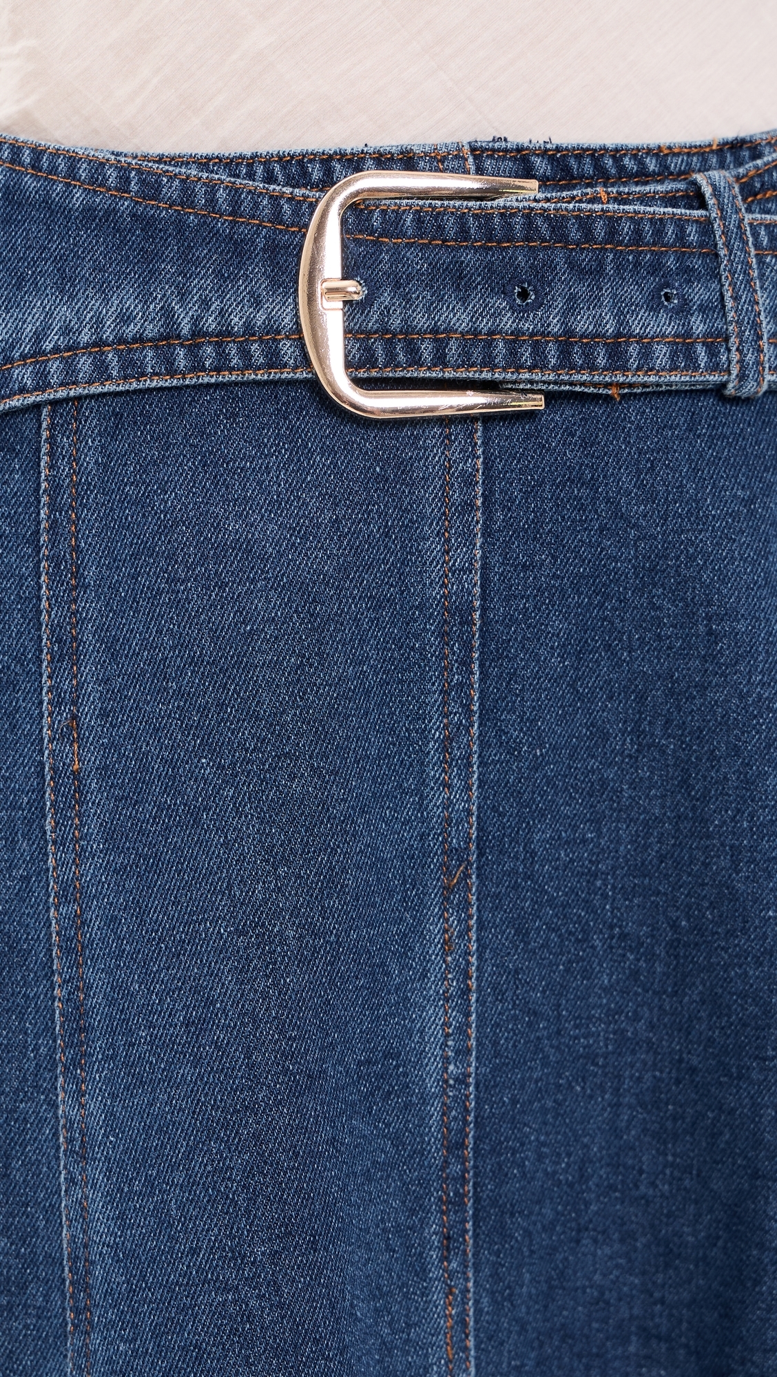 Belt Buckle Detail Denim Midi Skirt Denim Blue