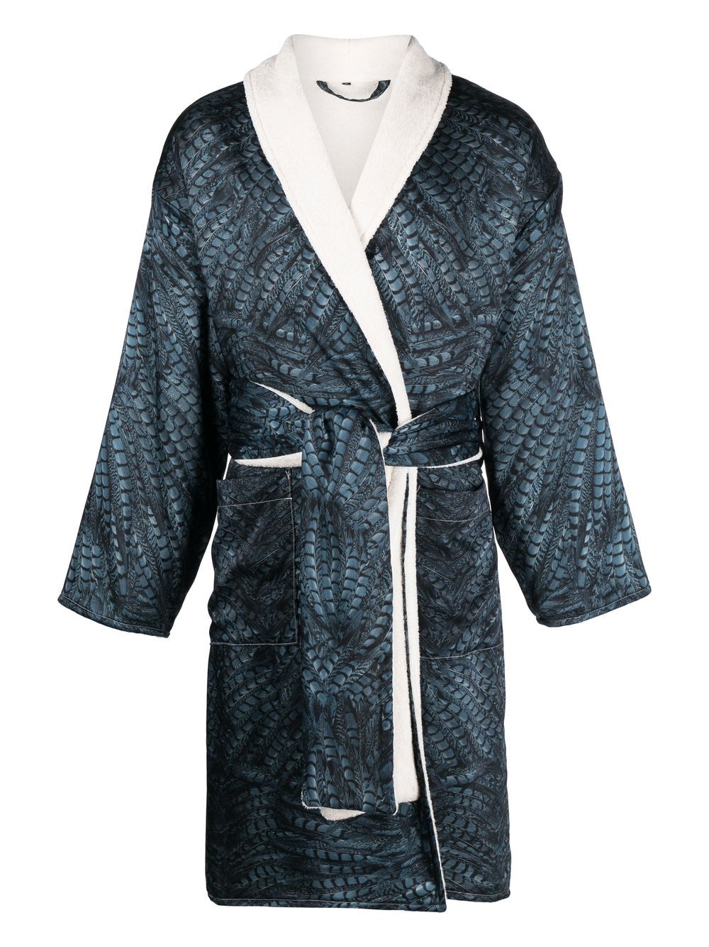 Feather-print robe - Blue