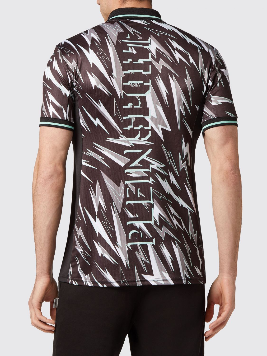 Lightning bolt print polo shirt - Black