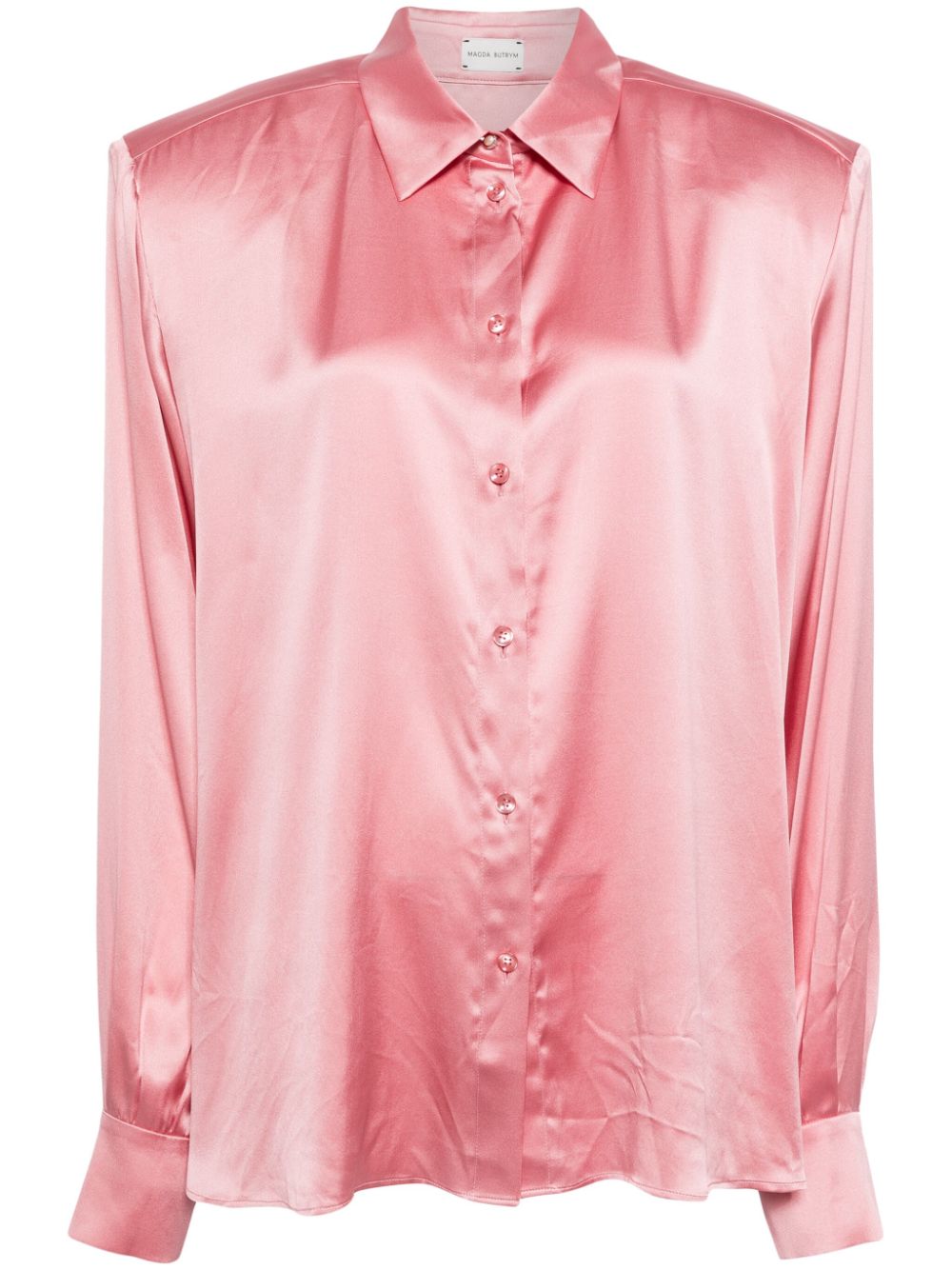 Long-sleeved silk-satin shirt - Pink