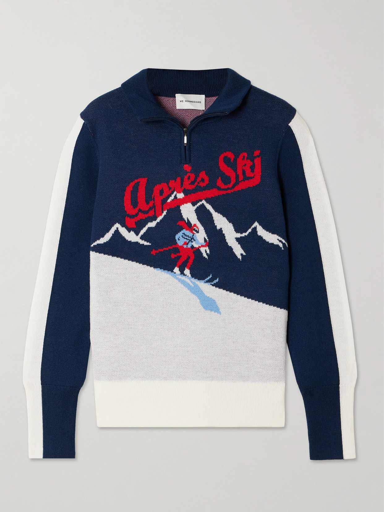 Afterski Jacquard-knit Merino Wool Half-zip Sweater - Blue