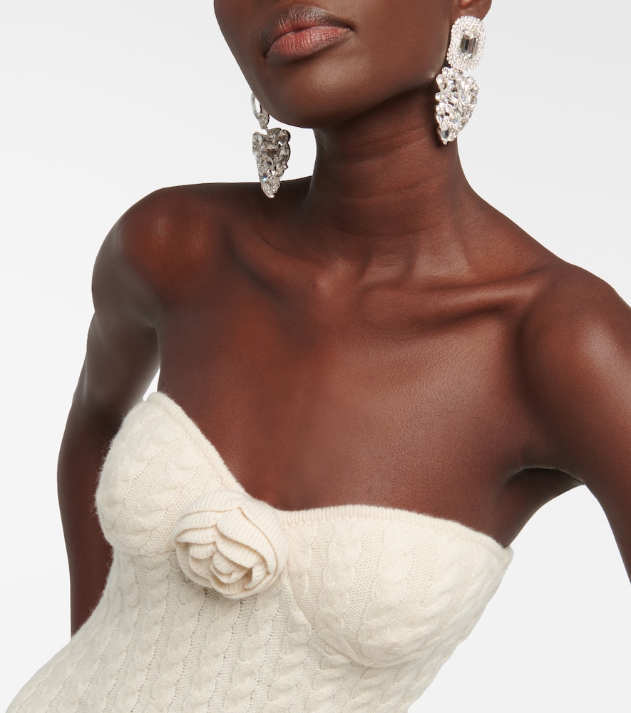 Floral-appliqué strapless minidress