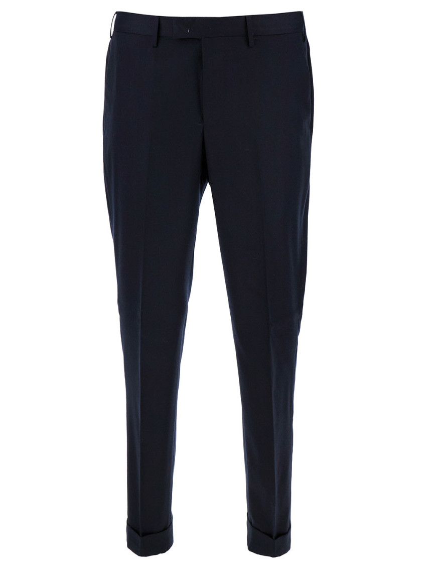 Blue Straight Pants With Front Closure In Wool Man