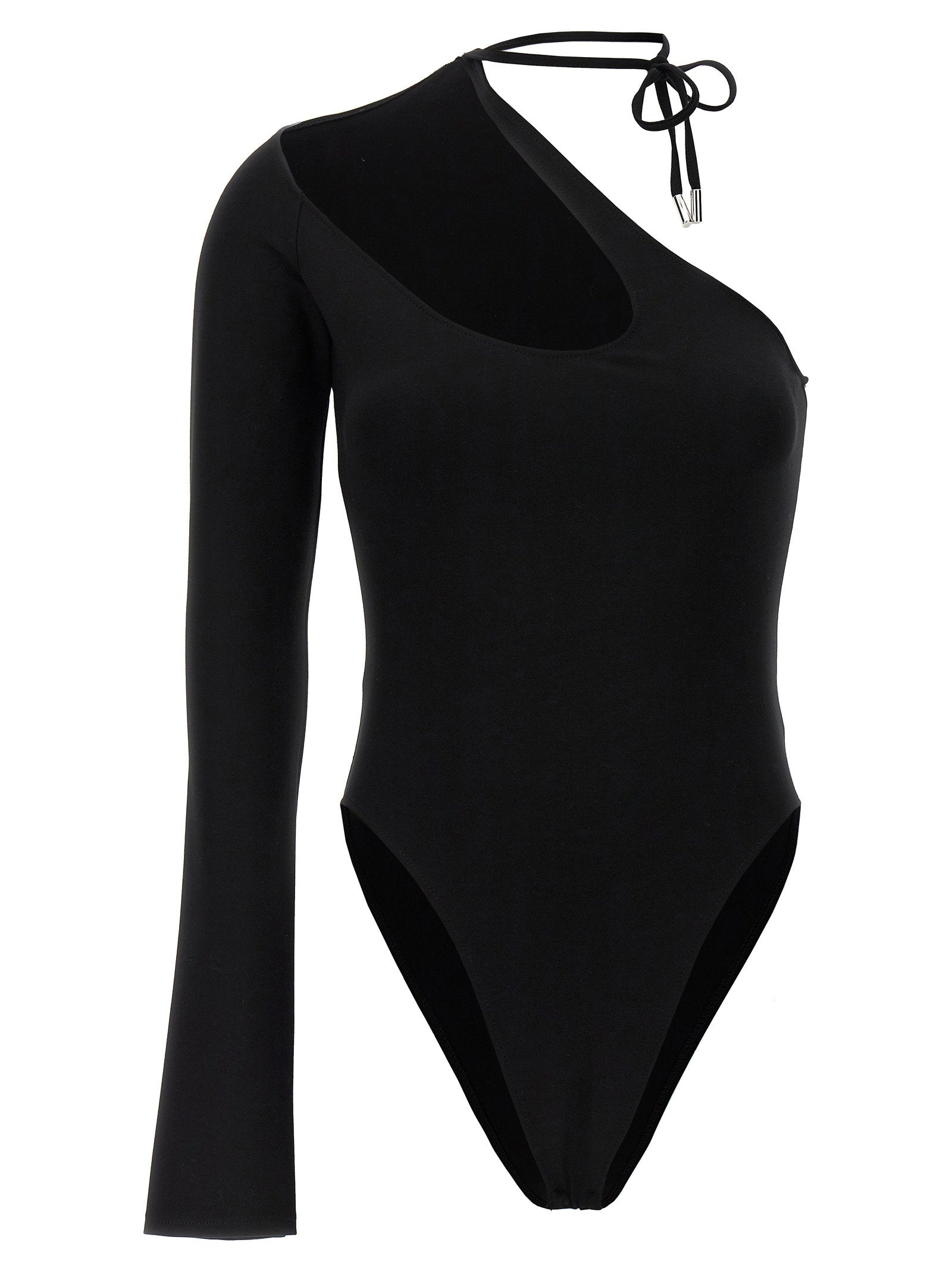 Asymmetrical Stretch Viscose Bodysuit — Black