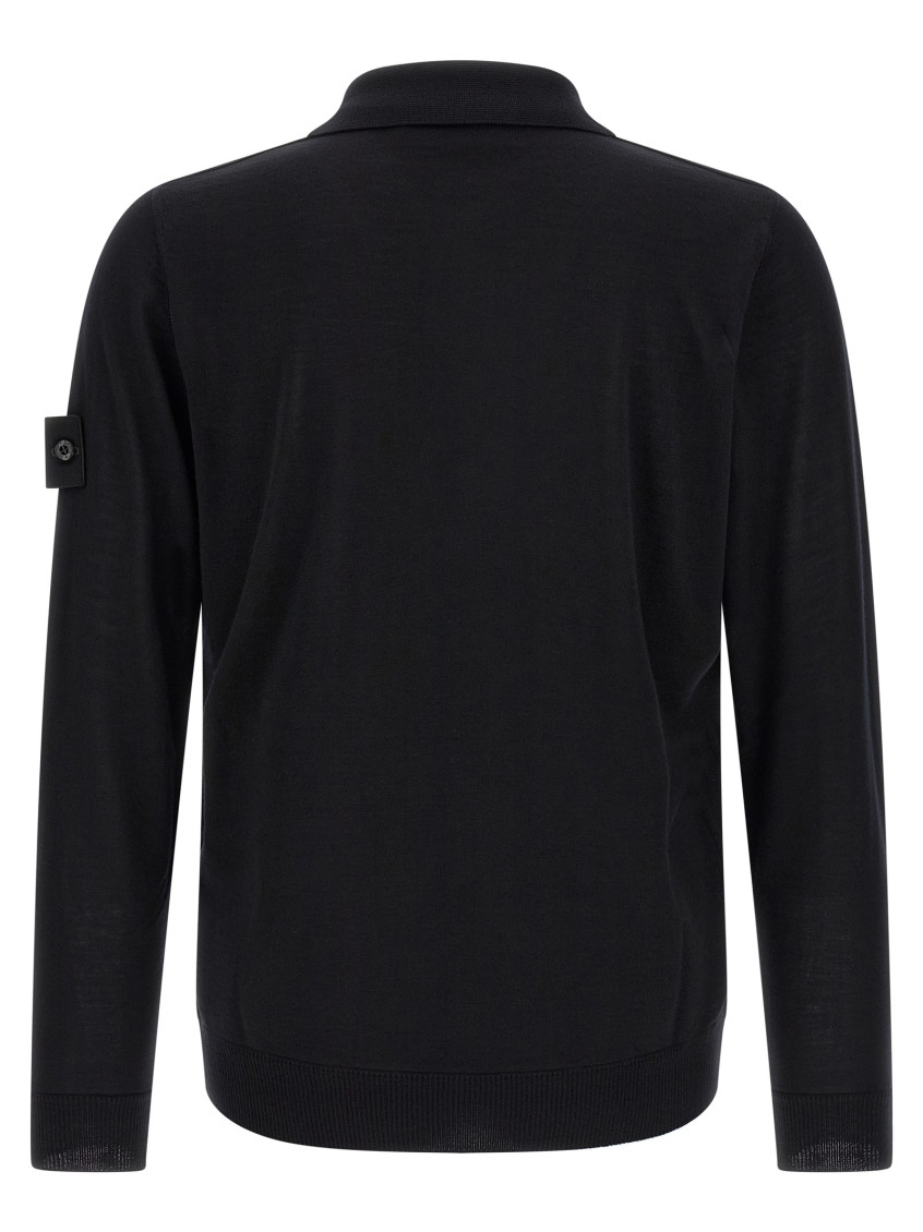 Black Solid Shirt Collar Sweater