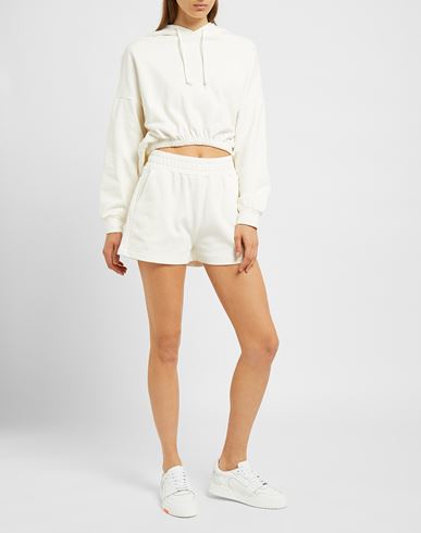 Organic Jersey Hoodie W/ Elastic Waistband Woman Sweatshirt Ivory Size L Organic cotton
