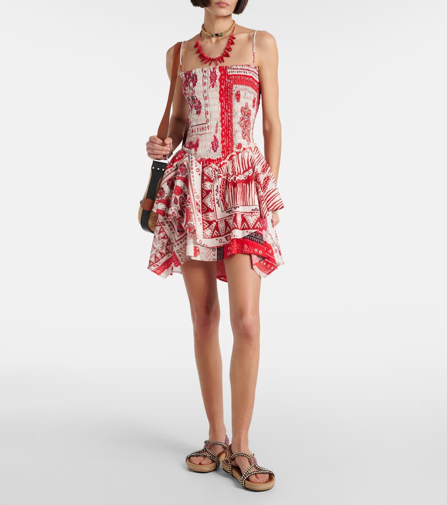 Anka shirred printed cotton minidress