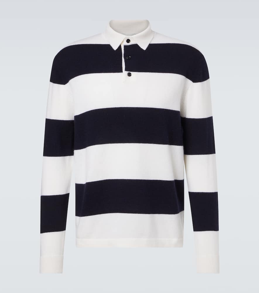 Striped wool and cashmere polo sweater
