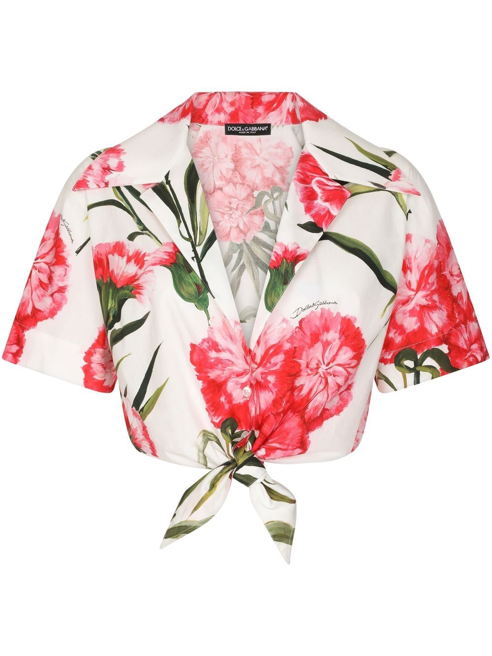 Floral-print cropped shirt - White