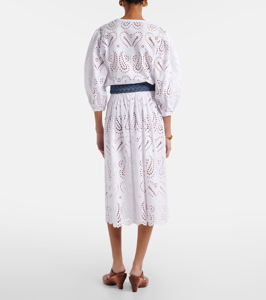 Broderie anglaise cotton-blend midi skirt