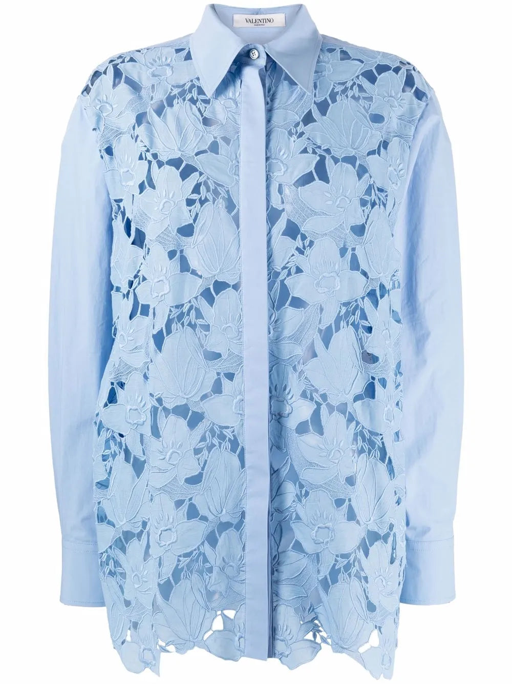 Floral-Lace Shirt — Blue