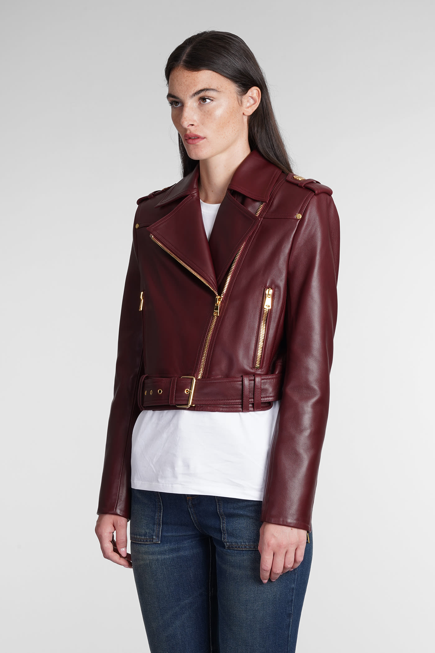 Leather Jacket In Bordeaux Leather