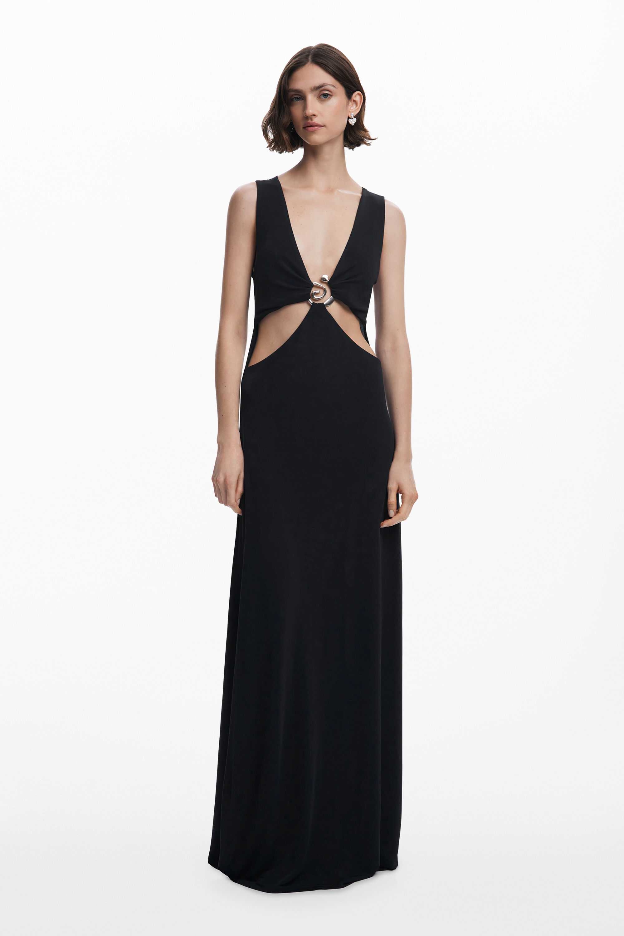 Long dress with metallic appliqué