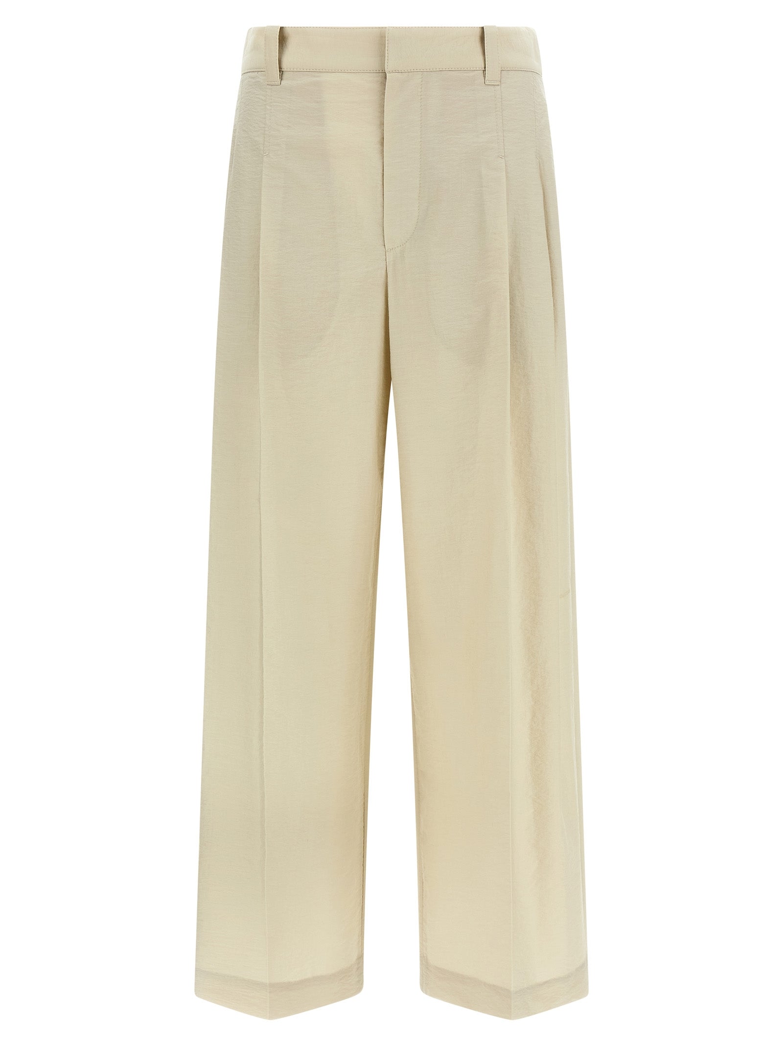 Pleated Cotton-Blend Trousers — White