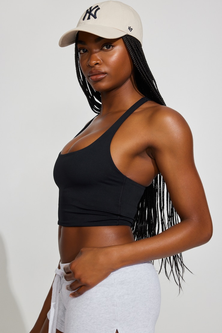 Active Cropped Racerback Tank Top - Black - Women Clothing