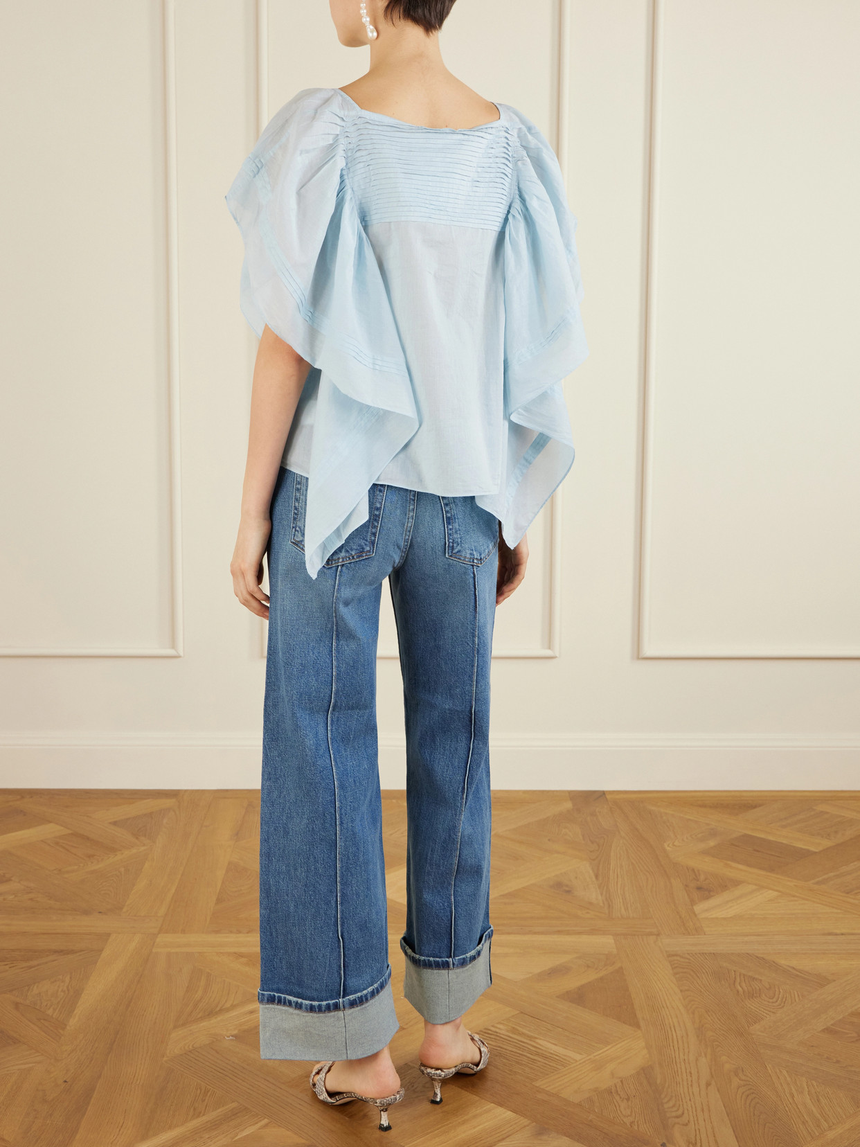 Lu Ruffled Cotton-voile Top - Blue