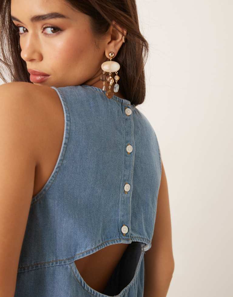 Nobody's Child Womens denim swing dress with cut out back in light blue - Sky Blue