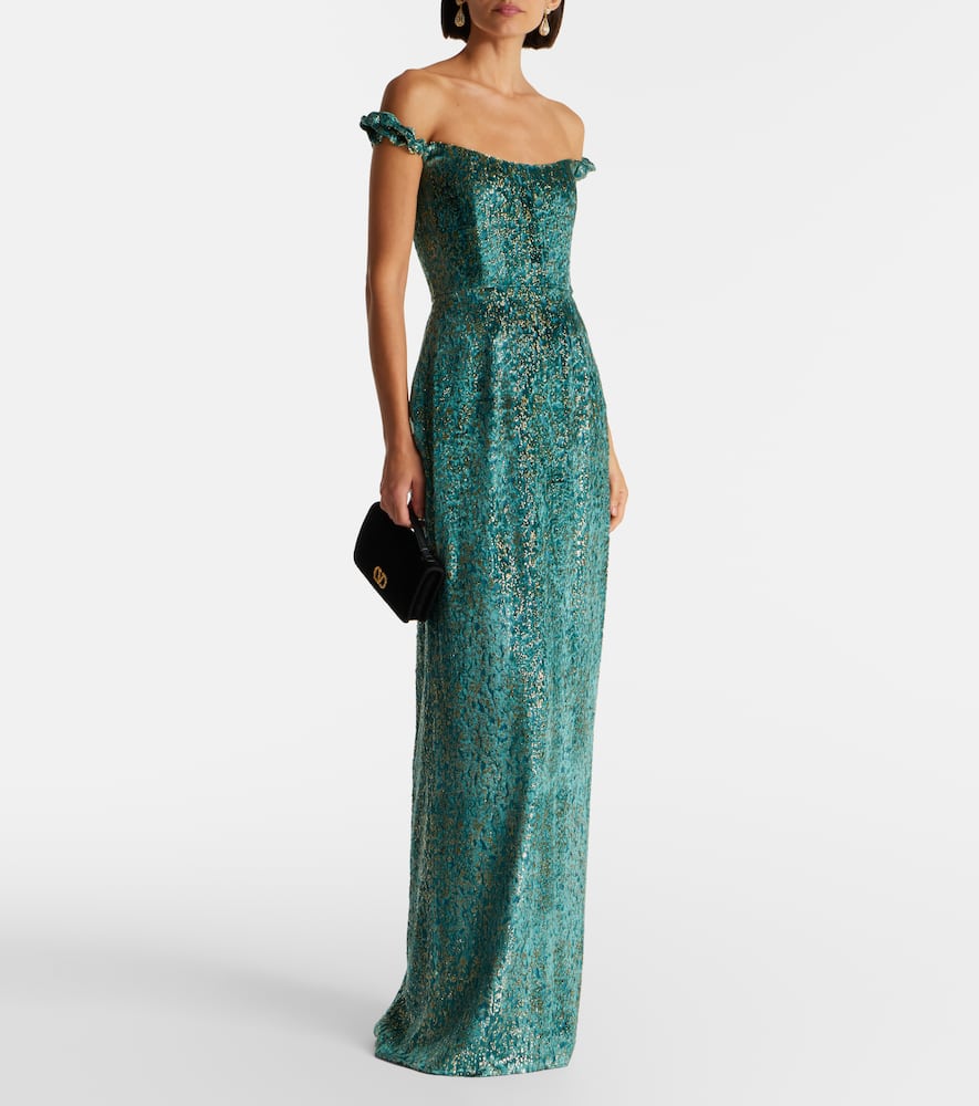 Yolanda off-shoulder brocade gown