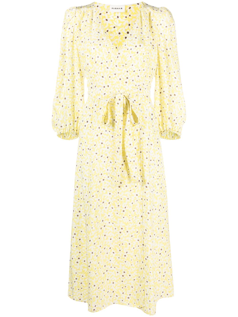 Floral-print silk wrap dress - Yellow