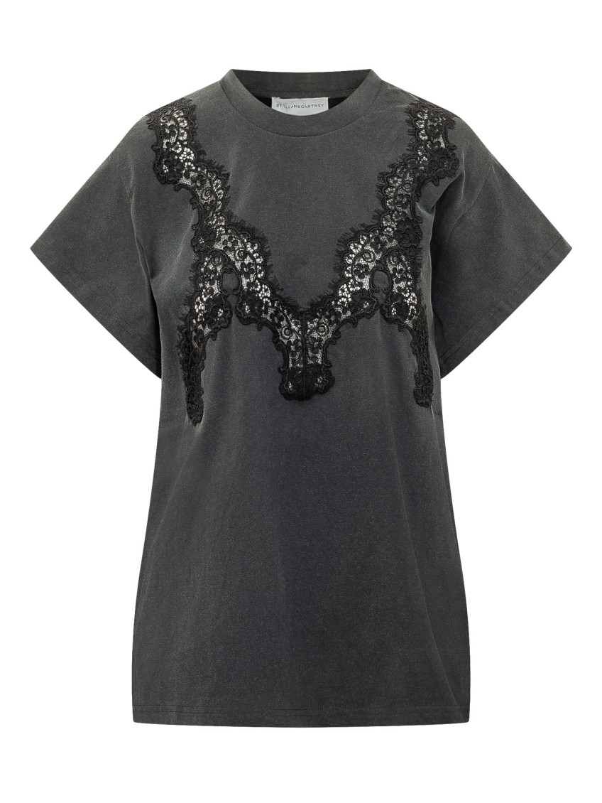 Black Lace Crew Neck T-Shirt