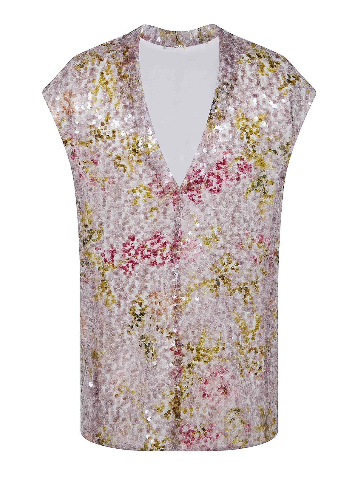 Alberta Ferretti - floral sequin sleeveless shirt v neckline