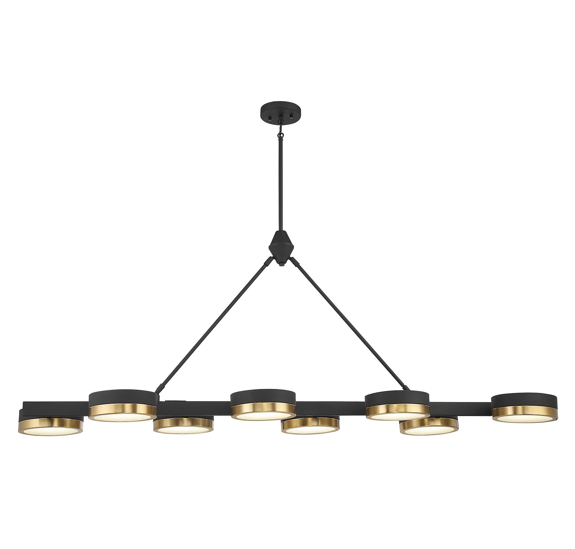 Ashor 8-Light LED Linear Chandelier in Matte Black with Warm Brass Accent