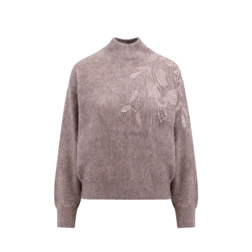 Embroidered Cashmere Blend Sweater — Beige