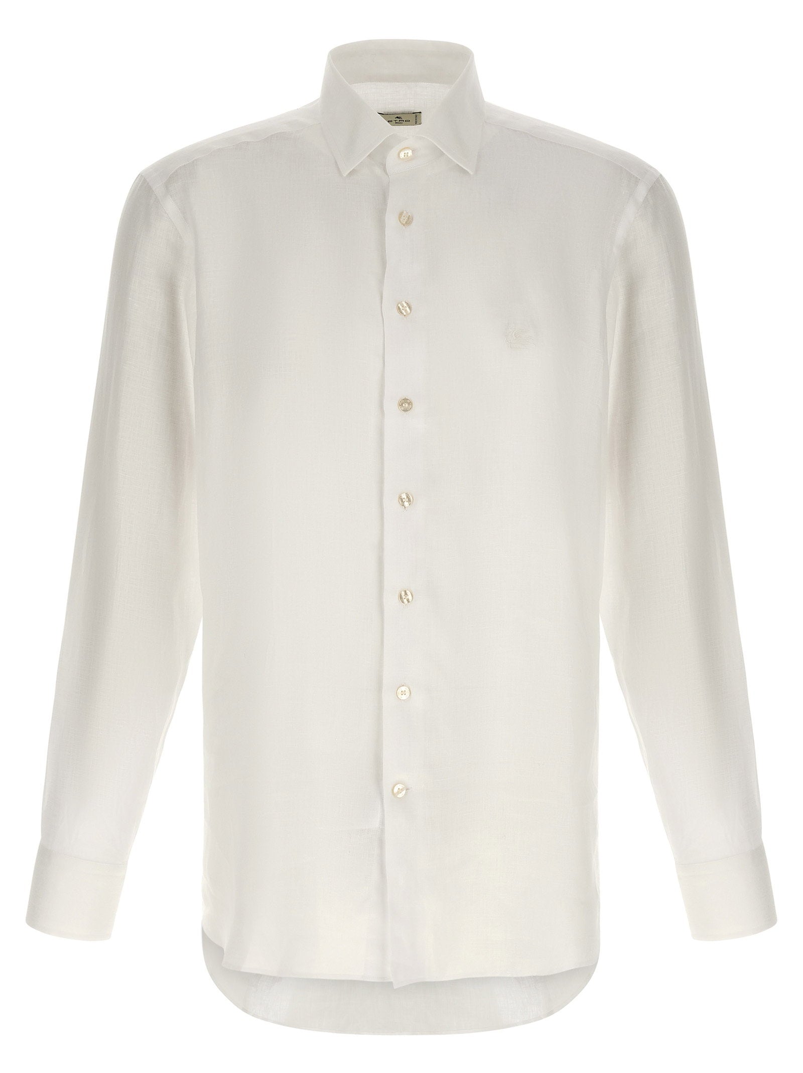 Linen with Tonal Pegaso Logo Shirt — White