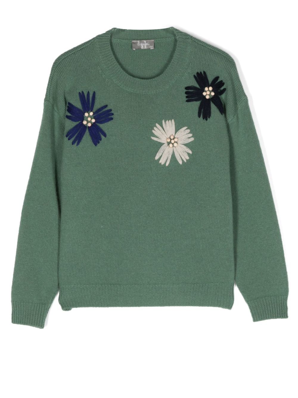 Floral-embroidered wool jumper - Green