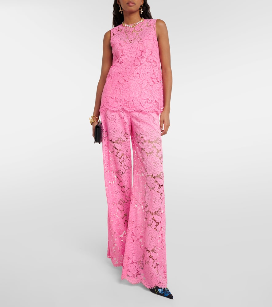 Mid-rise lace wide-leg pants