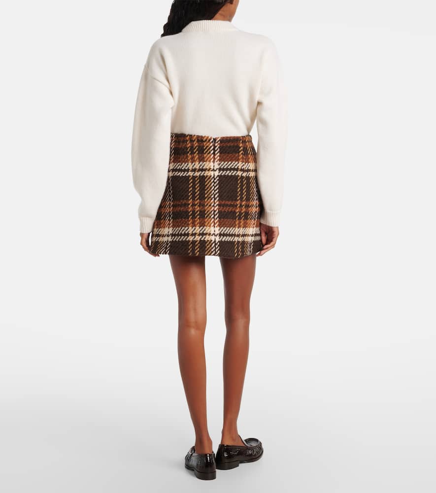 Checked wool-blend miniskirt